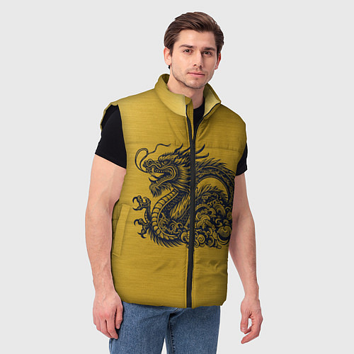 Мужской жилет Дракон на золоте / 3D-Черный – фото 3