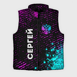 Мужской жилет Сергей и неоновый герб России вертикально, цвет: 3D-черный