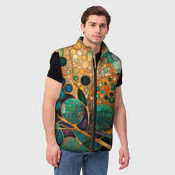Мужской жилет Вдохновение Климтом - изумрудная абстракция с круг, цвет: 3D-черный — фото 2