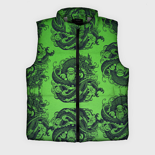 Мужской жилет Дракон и Дед Мороз паттерн на зеленом / 3D-Светло-серый – фото 1
