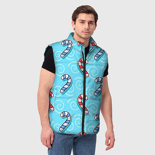 Мужской жилет Новогодний леденец трость / 3D-Черный – фото 3