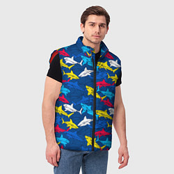 Мужской жилет Разноцветные акулы на глубине, цвет: 3D-красный — фото 2