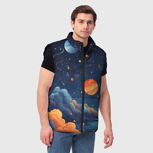 Мужской жилет Нарисованный космос / 3D-Черный – фото 3