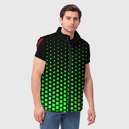 Мужской жилет Зелёные квадраты / 3D-Красный – фото 3