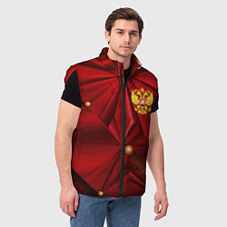Мужской жилет Золотой герб России на красной абстракции, цвет: 3D-красный — фото 2