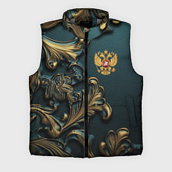 Мужской жилет Герб России и бирюзовый фон, цвет: 3D-светло-серый