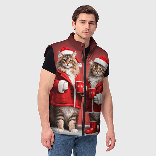 Мужской жилет С новым котом - два кота в костюмах Санты / 3D-Черный – фото 3