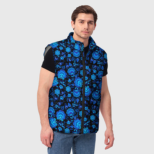 Мужской жилет Новогодняя гжельская роспись чёрный фон / 3D-Светло-серый – фото 3