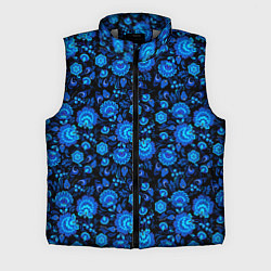 Мужской жилет Новогодняя гжельская роспись чёрный фон, цвет: 3D-светло-серый