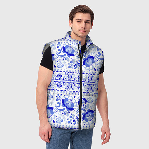 Мужской жилет Новогодняя гжельская роспись цветами / 3D-Светло-серый – фото 3