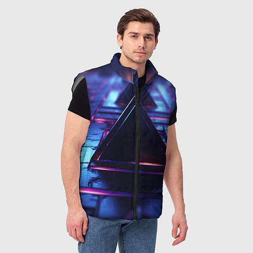 Мужской жилет Неоновый абстрактный треугольник / 3D-Светло-серый – фото 3