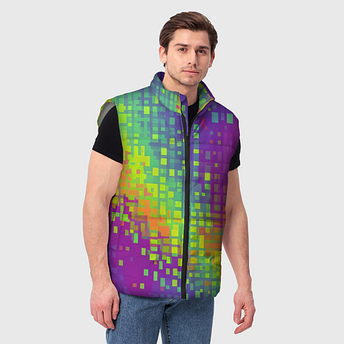 Мужской жилет Разноцветные пиксели / 3D-Светло-серый – фото 3