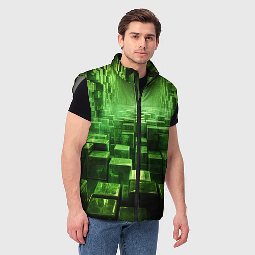 Мужской жилет Зеленые квадраты в лабиринте / 3D-Светло-серый – фото 3