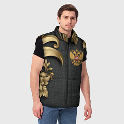 Мужской жилет Золотой герб России и объемные узоры, цвет: 3D-черный — фото 2
