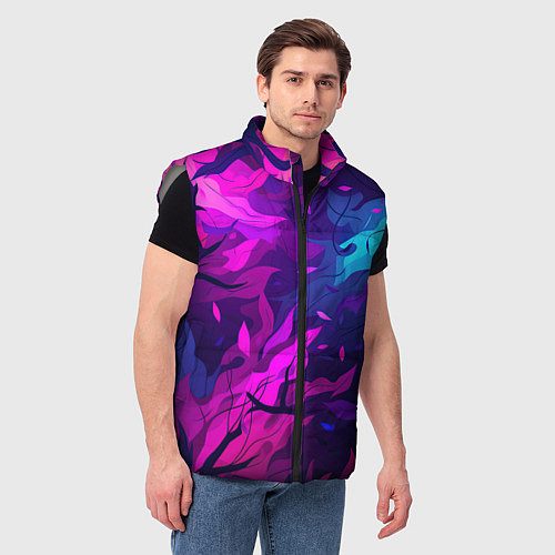 Мужской жилет Фиолетовые яркие лепестки / 3D-Светло-серый – фото 3