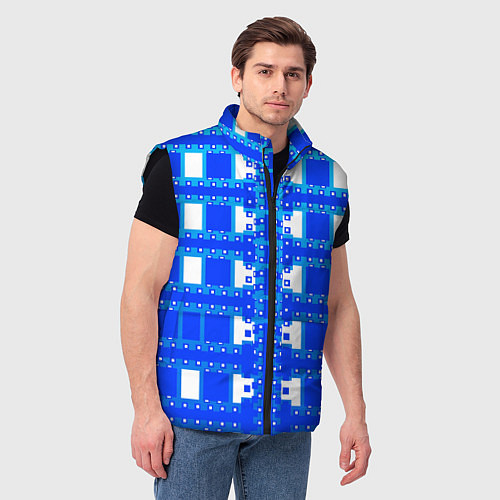 Мужской жилет Синие и белые квадраты / 3D-Черный – фото 3