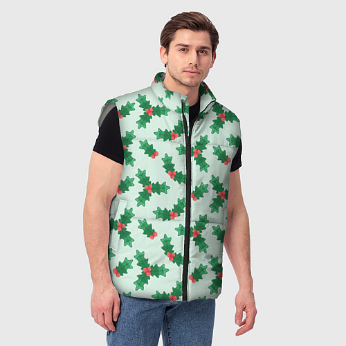Мужской жилет Рождественская омела / 3D-Светло-серый – фото 3