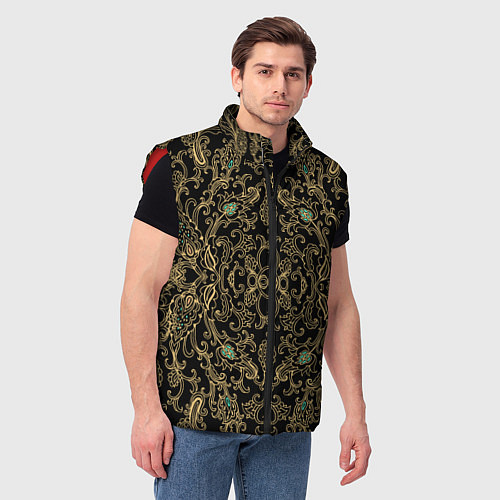 Мужской жилет Славянский этнический орнамент с позолотой / 3D-Красный – фото 3