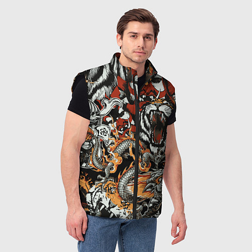 Мужской жилет Самурай дракон и тигр / 3D-Черный – фото 3