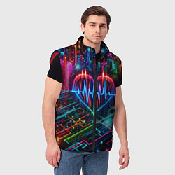 Мужской жилет Неоновое сердце - кардиограмма, цвет: 3D-красный — фото 2