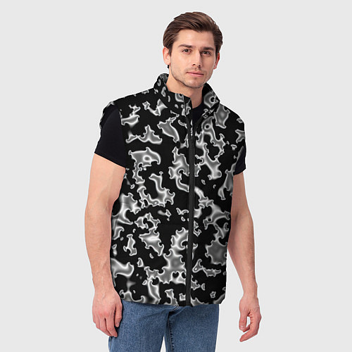 Мужской жилет Капли жидкого металла - камуфляж на чёрном / 3D-Черный – фото 3