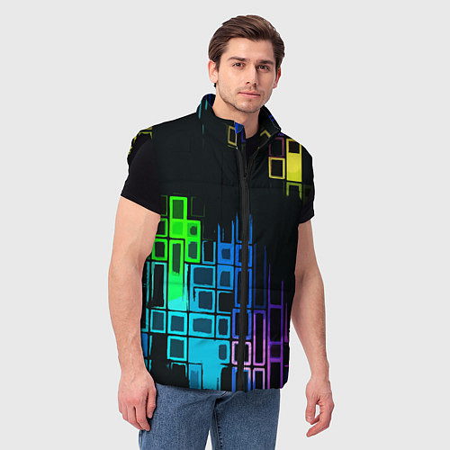 Мужской жилет Разноцветные прямоугольники на чёрном фоне / 3D-Черный – фото 3