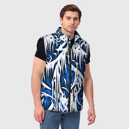 Мужской жилет Белый и синий узор / 3D-Черный – фото 3