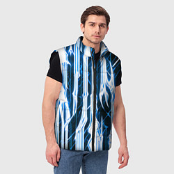 Мужской жилет Синие неоновые полосы на чёрном фоне, цвет: 3D-черный — фото 2