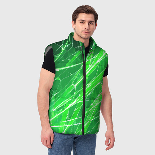 Мужской жилет Белые линии на зелёном фоне / 3D-Светло-серый – фото 3