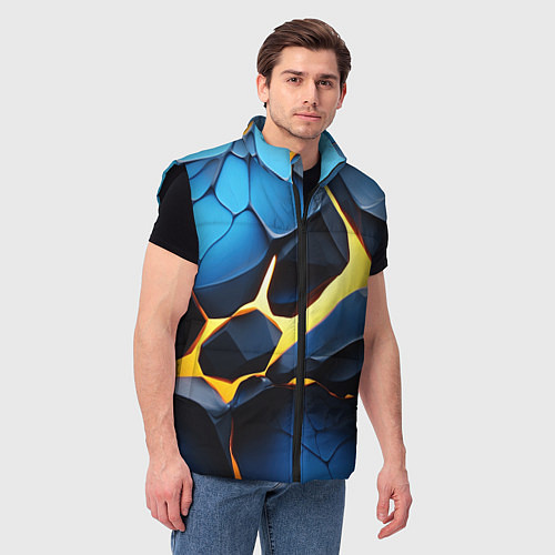 Мужской жилет Желтая лава на синих плитах / 3D-Черный – фото 3