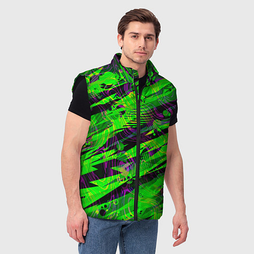 Мужской жилет Зеленые узоры паттерны / 3D-Черный – фото 3