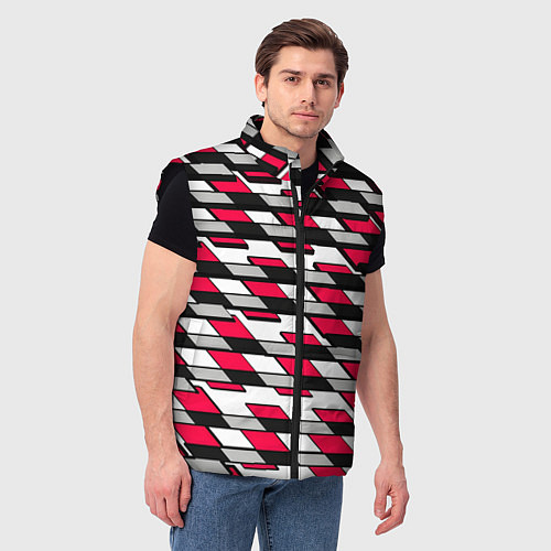 Мужской жилет Красные четырёхугольники на белом фоне / 3D-Черный – фото 3
