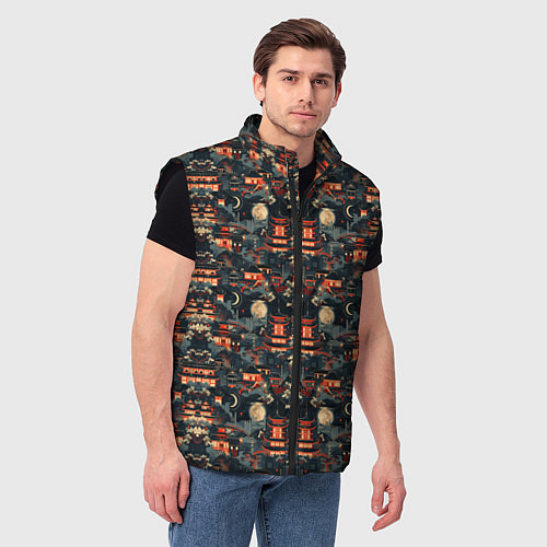 Мужской жилет Японский старый город / 3D-Черный – фото 3