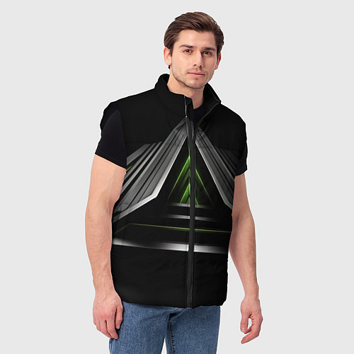 Мужской жилет Black green abstract nvidia style / 3D-Черный – фото 3
