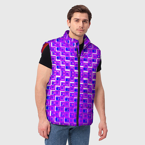 Мужской жилет Фиолетовые квадраты на белом фоне / 3D-Красный – фото 3