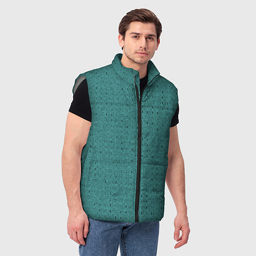 Мужской жилет Тёмно-бирюзовый в мелкую полосочку / 3D-Светло-серый – фото 3