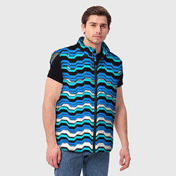 Мужской жилет Синие техно волны, цвет: 3D-светло-серый — фото 2