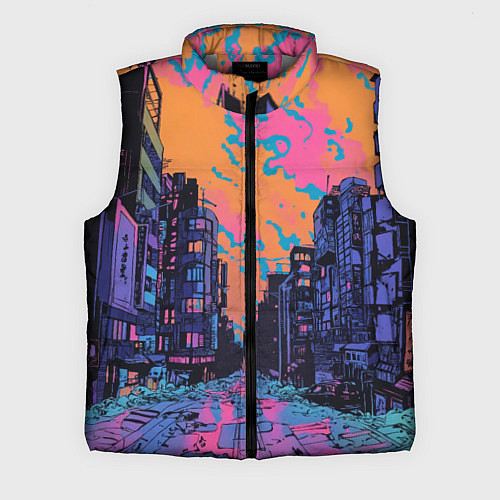 Мужской жилет Киберпанк город в стиле комиксов / 3D-Светло-серый – фото 1
