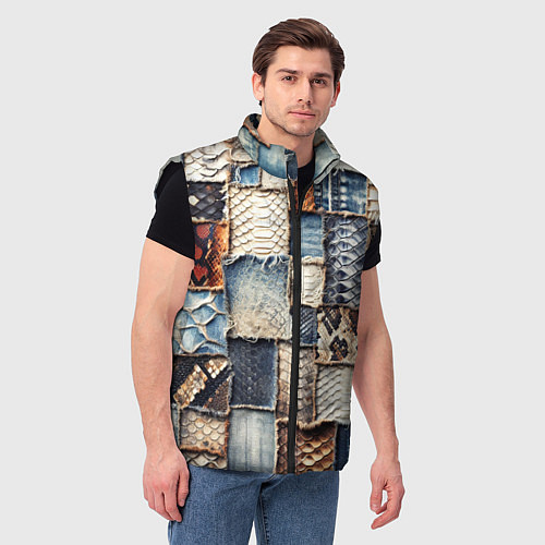 Мужской жилет Змеиная кожа - пэчворк / 3D-Черный – фото 3