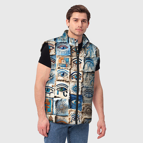 Мужской жилет Глаза на пэчворк дениме / 3D-Черный – фото 3