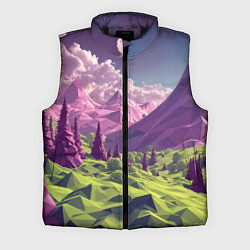 Мужской жилет Геометрический зеленый пейзаж и фиолетовые горы, цвет: 3D-черный