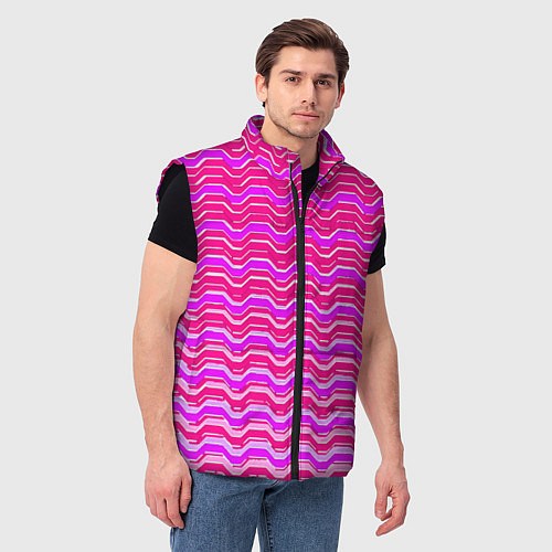 Мужской жилет Розовые линии и белые полосы / 3D-Черный – фото 3