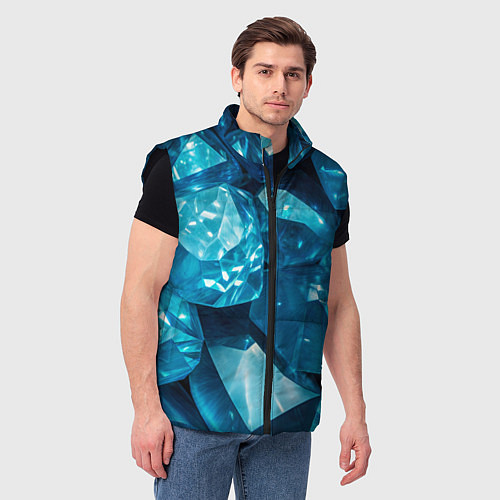 Мужской жилет Голубой камень апатит - текстура / 3D-Черный – фото 3