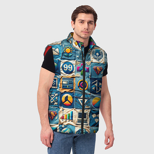 Мужской жилет Пэчворк деним из девяностых / 3D-Красный – фото 3