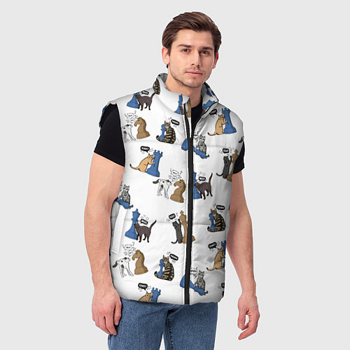 Мужской жилет Котики и шахматы белый / 3D-Черный – фото 3
