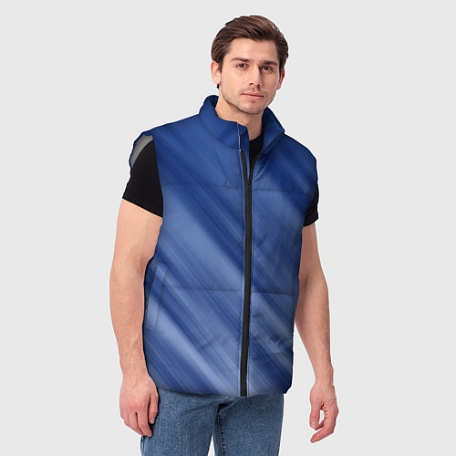 Мужской жилет Белые полосы на синем фоне / 3D-Светло-серый – фото 3