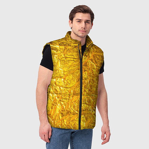 Мужской жилет Текстура золотой мятой поверхности / 3D-Черный – фото 3