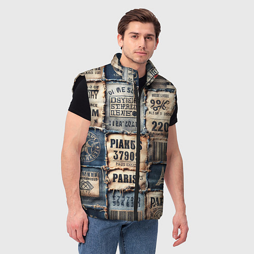 Мужской жилет Пэчворк джинсы из Парижа / 3D-Черный – фото 3