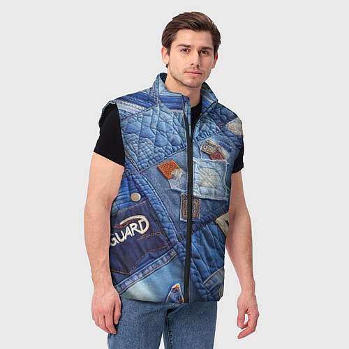Мужской жилет Vanguard jeans patchwork - ai art / 3D-Черный – фото 3