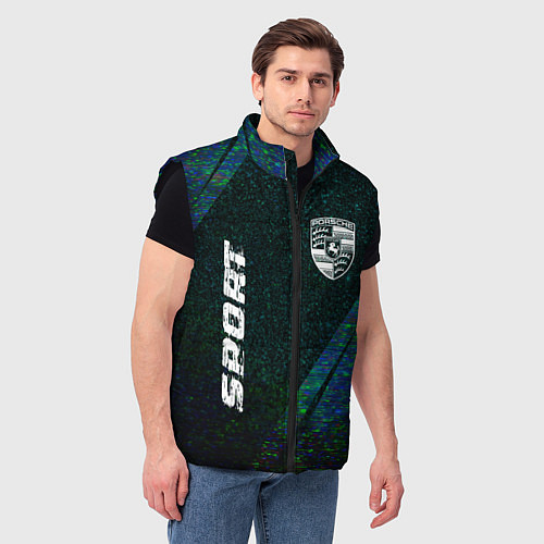 Мужской жилет Porsche sport glitch blue / 3D-Черный – фото 3